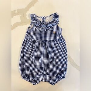 Ralph Lauren Blue Gingham Baby Bubble Romper 6M